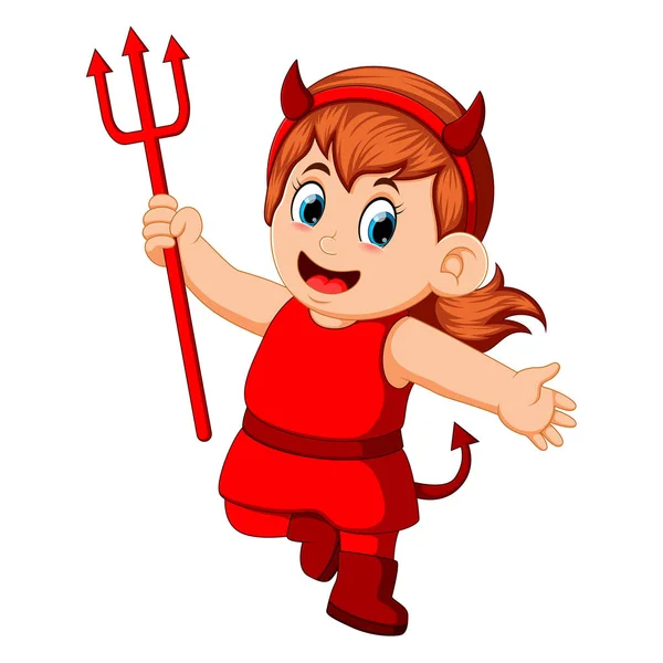 Niños Pequeños Disfrazados Halloween Diablo Rojo — Vector de stock
