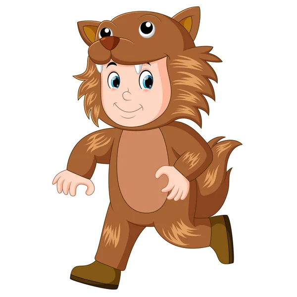 Enfant Portant Masque Loup Garou Costume Pour Halloween — Image vectorielle