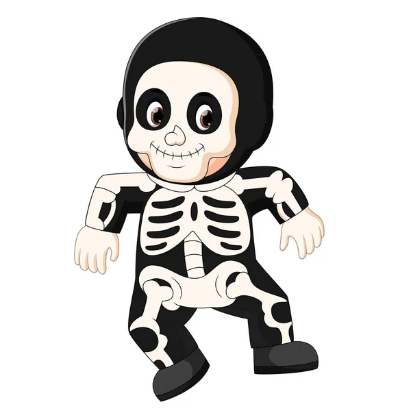 Niño Feliz Con Disfraz Esqueleto — Vector de stock