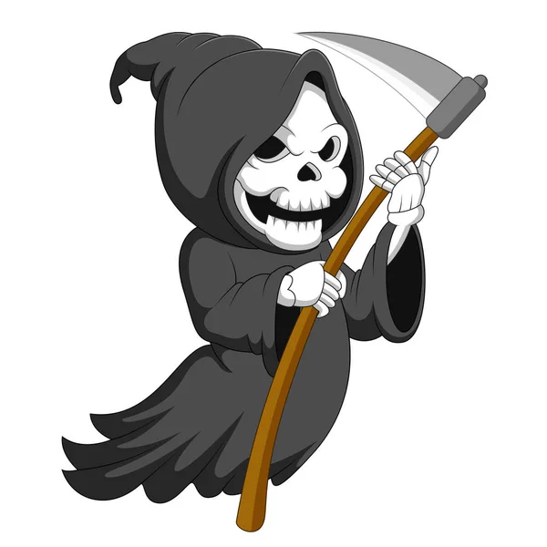 Cute Cartoon Grim Reaper Met Scythe — Stockvector
