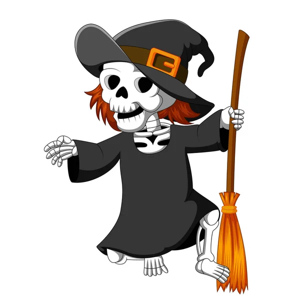 Esqueleto Halloween Con Sombrero Bruja — Vector de stock