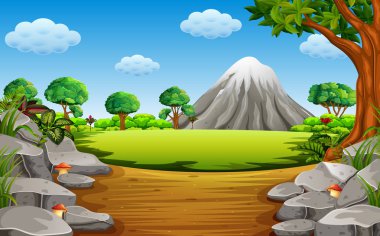 büyük taş ve uzun ağaç taş dağına