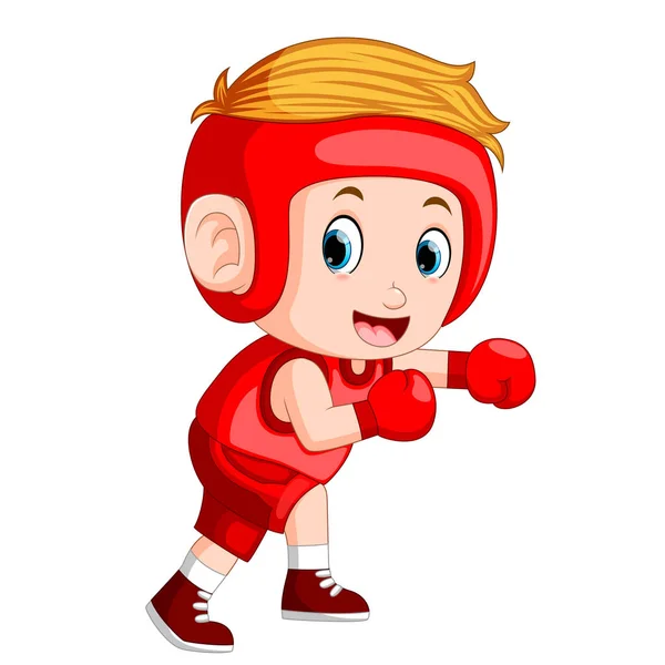 Profesional Atletes Boy Plays Boxing Attack Position — Stock Vector