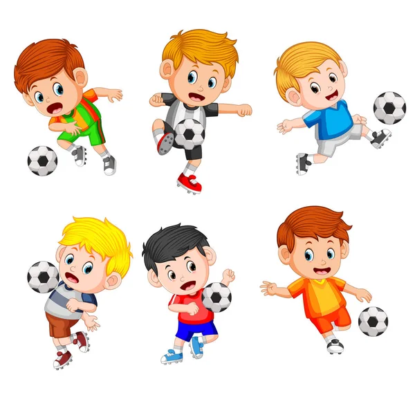 Collection Enfant Professionnel Jouer Football — Image vectorielle