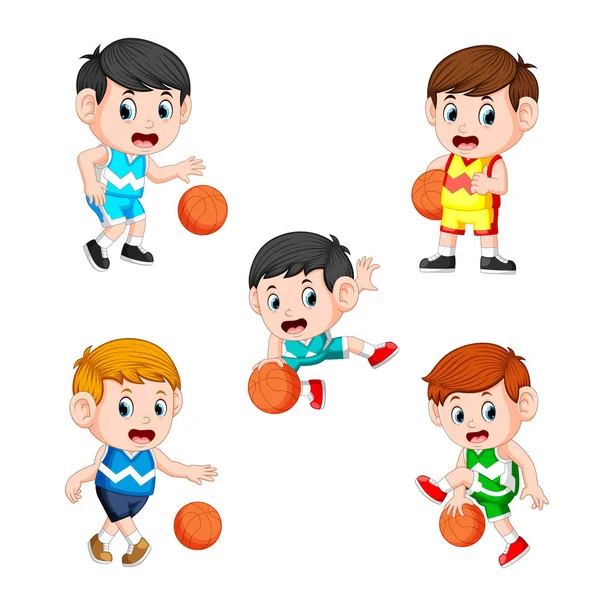 farklı poz ile basketbol çocuk oyuncu topluluğu