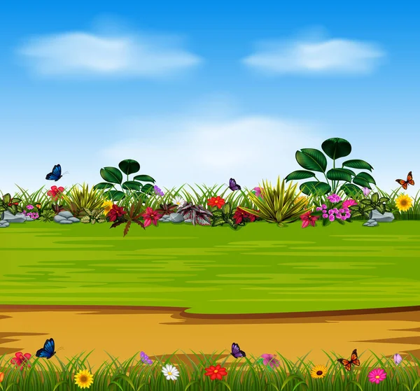 Une Scène Nature Avec Les Belles Fleurs Jardin — Image vectorielle