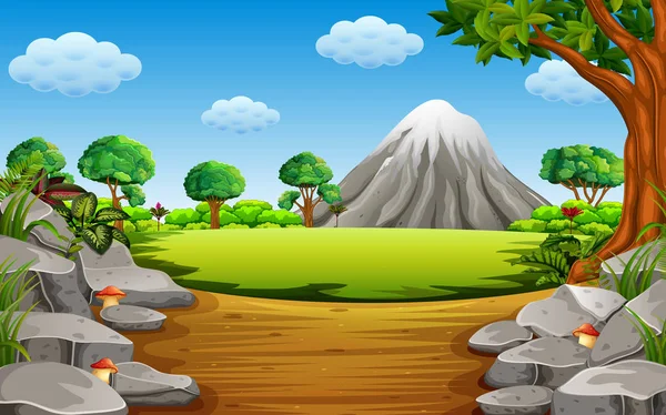 Πέτρινο Βουνό Μεγάλη Πέτρα Και Ψηλό Δέντρο — Διανυσματικό Αρχείο