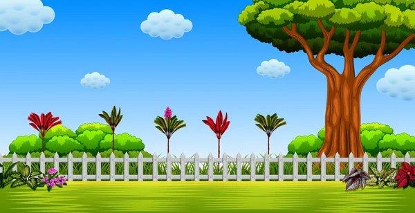 Beautiful View Large Tree Long Fence — Stock Vector