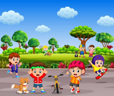 Çocuk oyun ve spor, birlikte yolun ortasında yaptığı