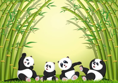 Bambu altında birlikte oynayan panda eylem