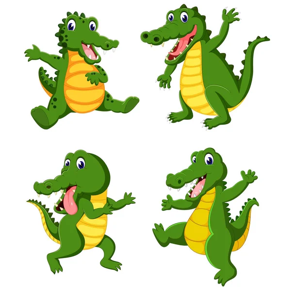 Колекція Великих Крокодилів Різному Позуванні — стоковий вектор