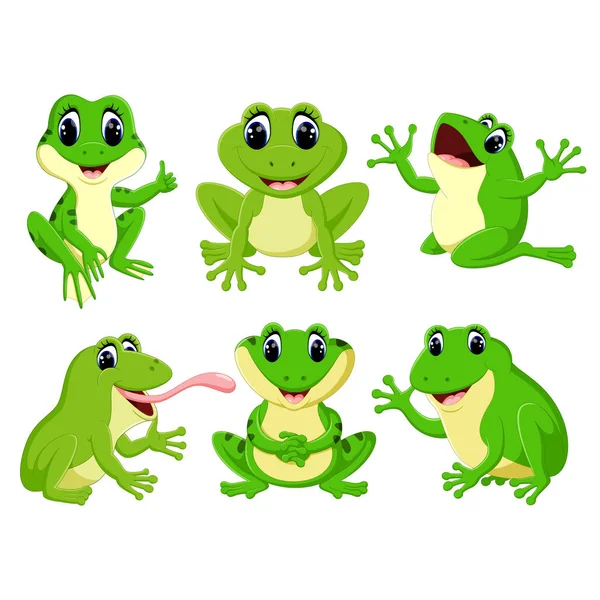 在不同的姿势 漂亮的绿色青蛙的收集 — 图库矢量图片