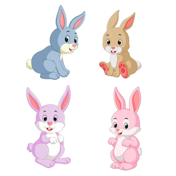 Collection Rabbits Different Posing Expression — Stock Vector