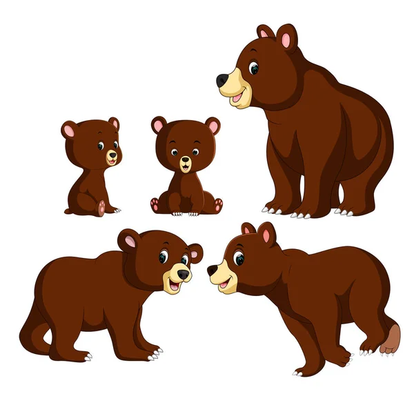 Die Kollektion Von Bär Und Babybär Mit Unterschiedlicher Pose — Stockvektor