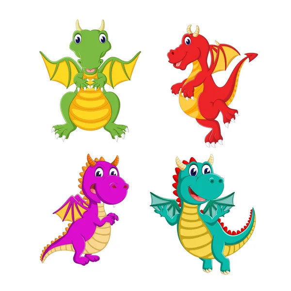 Collection Big Dragon Can Fly Different Colour — Stock Vector