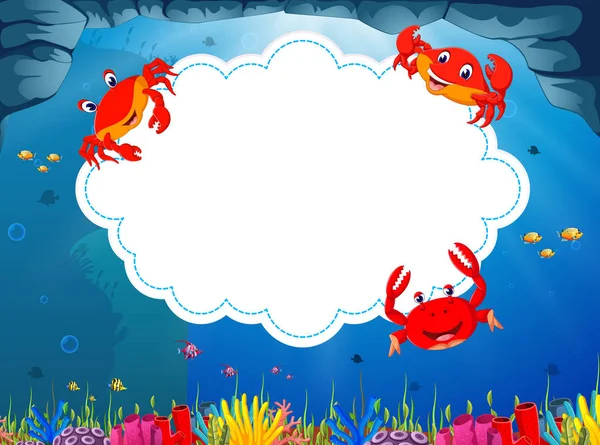 Oceán Cloud Desky Mezeru Tři Malý Krab Celém Obvodu Rámu — Stockový vektor