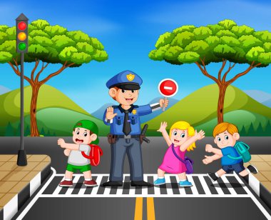 Polis ulaşım durdurmak iken çocuk karşıya