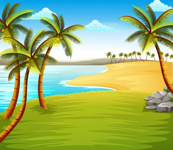 Hermosa Vista Playa Tropical Con Algunos Cocoteros Costa Cerca Del — Vector de stock