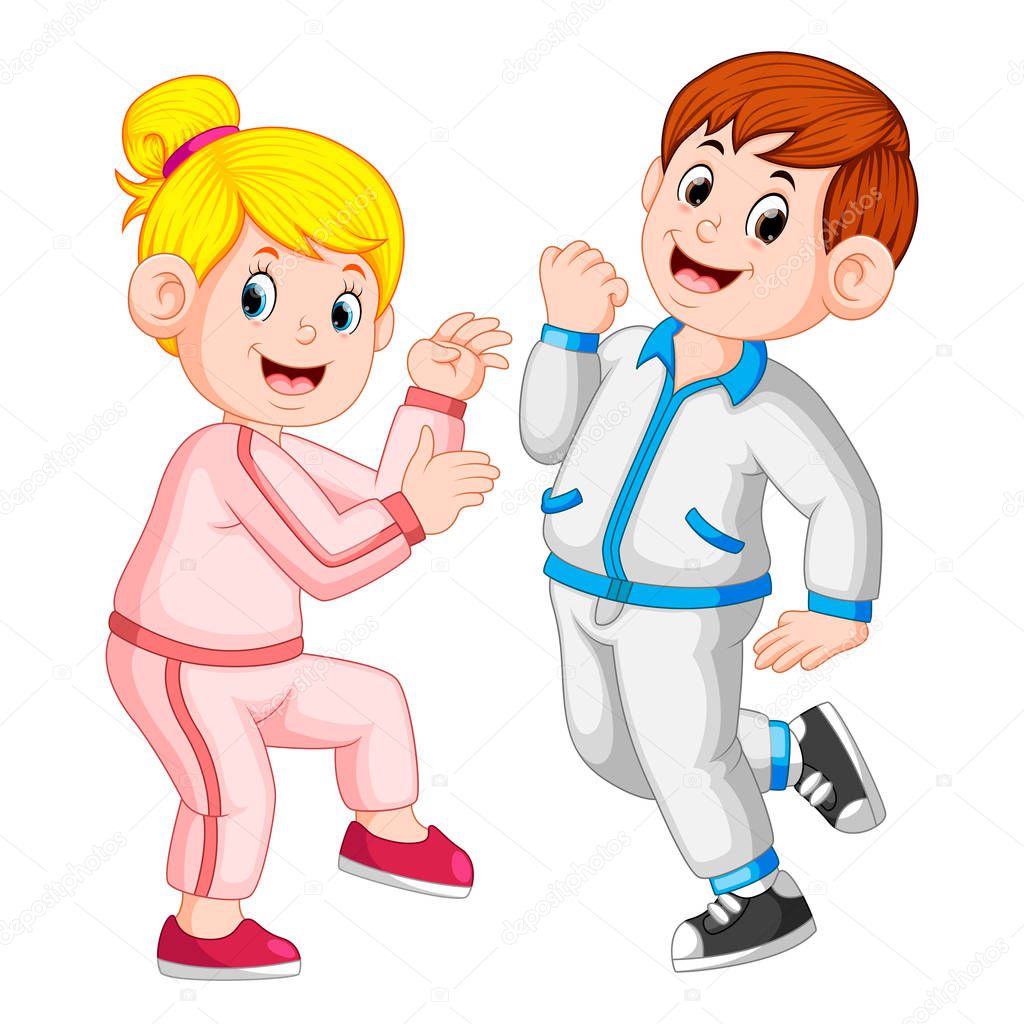 the perfect couple doing sport together and using the tracksuits