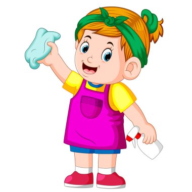 Akıllı kız temiz havlu ve o önlük kullanarak her şeyi