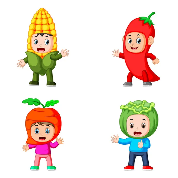 Die Sammlung Der Kinder Gemüsekostüm Mit Verschiedenen Varianten — Stockvektor