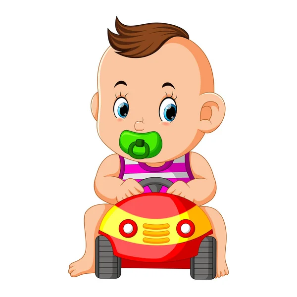 Grappige Baby Gelukkig Spelen Met Speelgoed Van Auto — Stockvector