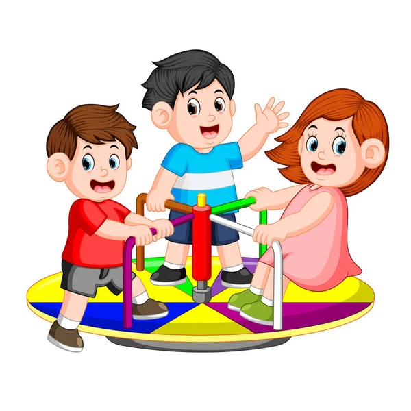 Kinderen Spelen Carrousel Met Plezier — Stockvector