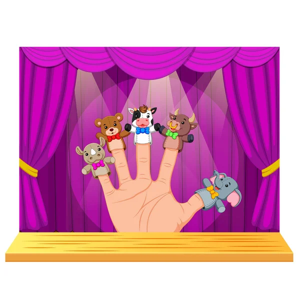 Hand Wearing Finger Puppets Stage — Stock Vector