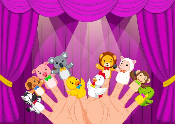 Mano Che Indossa Finger Puppets Sul Palco — Vettoriale Stock