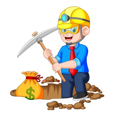 İşadamı Bitcoin kayanın içindeki kazma