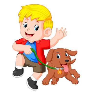 Köpek ile çalışan küçük çocuk