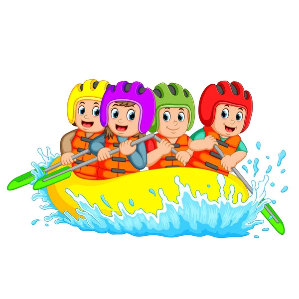 File Name Rafting Team Splashing Waves — стоковый вектор