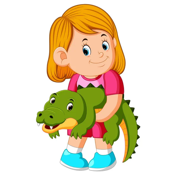 Маленька Дівчинка Тримає Крокодил — стоковий вектор