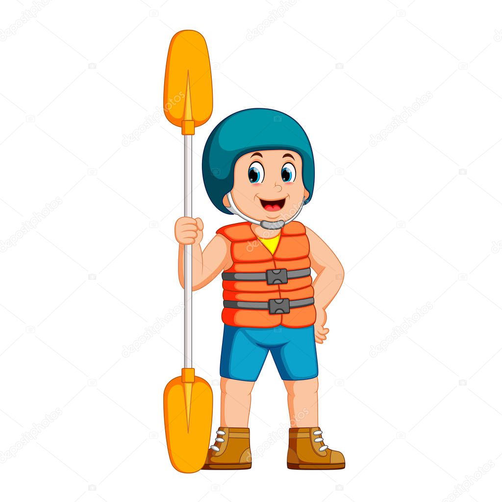 young man with paddle and a safety vest