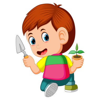 Genç çocuk genç fidan sebze dikimi