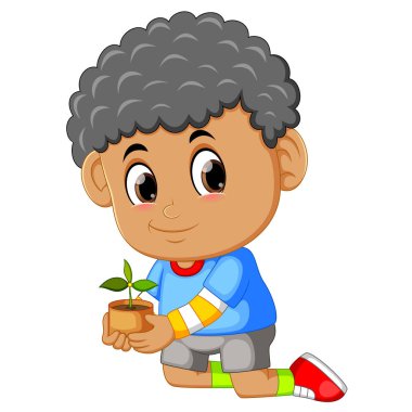 Toprak ekime tohum taşıyan bir çocuk