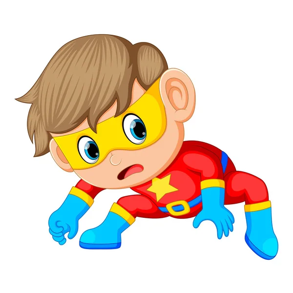 赤のスーパー ヒーローのコスチュームとマスクの少年 — ストックベクタ