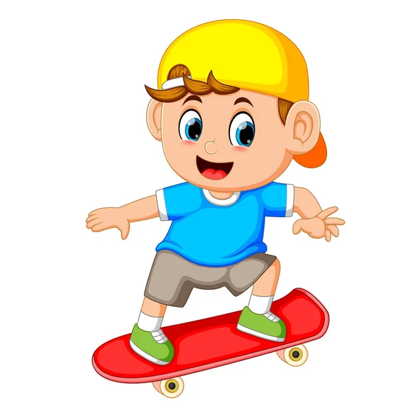 Счастливый Мальчик Играющий Скейтборде — стоковый вектор