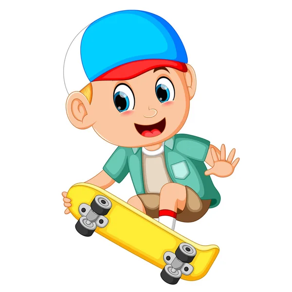 Cartoon Boy Skateboard Smile — Stock Vector