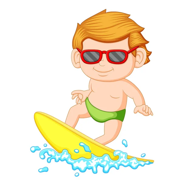 Jeune Garçon Qui Apprend Surfer — Image vectorielle