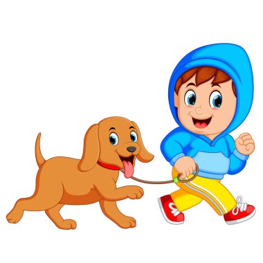 Köpek ile çalışan bir çocuk