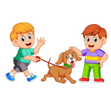 Köpeğiyle yürüyen bir çocuk