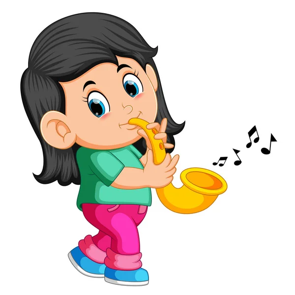 Pieni Tyttö Soittaa Saksofonia — vektorikuva