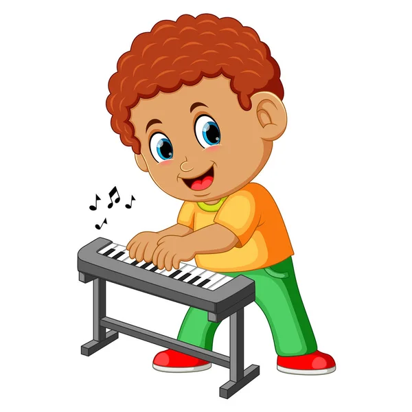 Feliz Niño Tocando Piano — Vector de stock