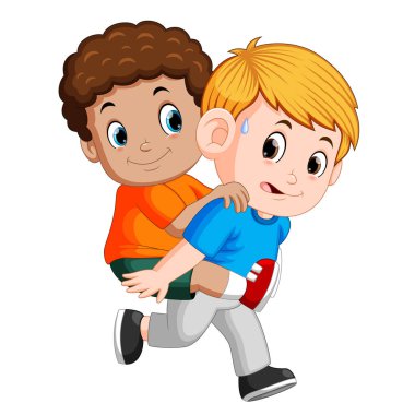 Onun en iyi arkadaşı sırtında taşıyan boy gülümseyerek