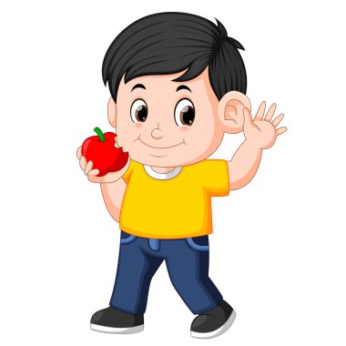 Mutlu çocuk elma ısırma