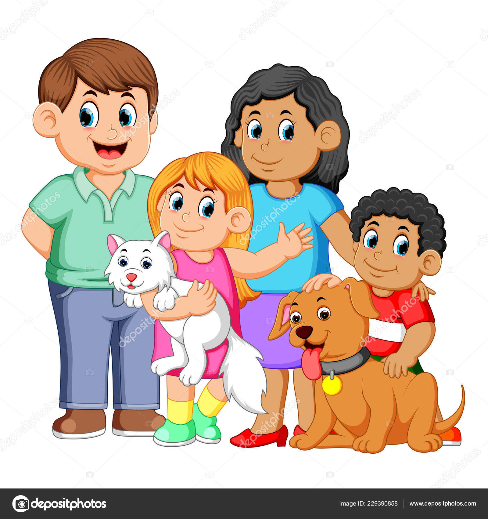 Familia Grande Con Mascotas Vector de stock #229390858 de  ©hermandesign2015@gmail.com, image size:1600x1700