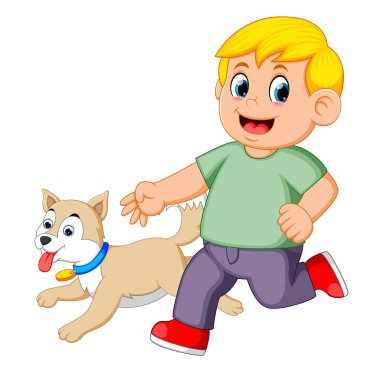 Köpeği ile çalışan çocuk