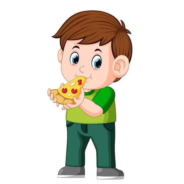 Dibujos: dibujo niño comiendo pizza | un niño comiendo pizza — Vector