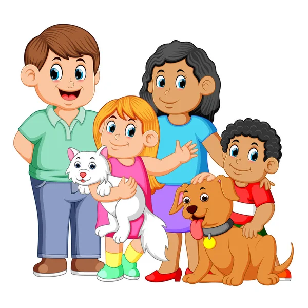 Stor Familj Med Husdjur — Stock vektor